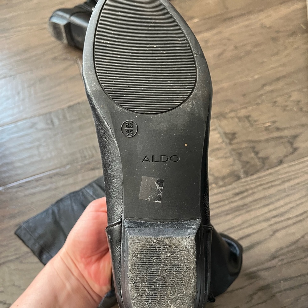 Aldo Black Knee-High Leather Boots with Ankle Buckle Detail - Picture 5 of 8